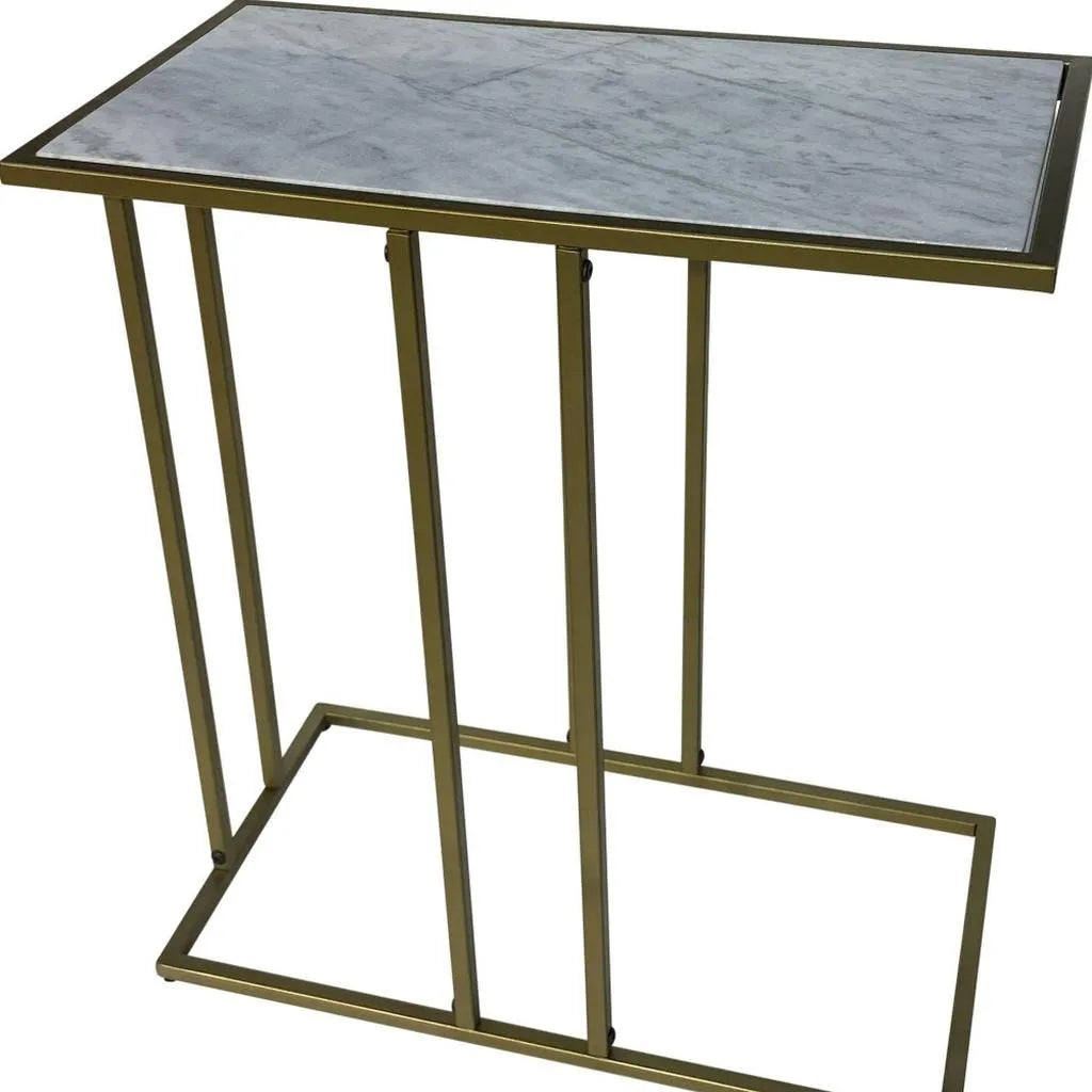 End Table With Marble Top And Iron Frame For Living Room