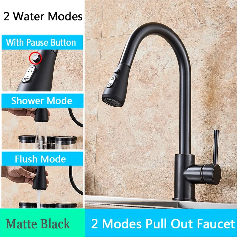 Chrome Kitchen Faucet Deck Mounted Pull Out Spout Kitchen Sink Mixer Tap Single Level Stream Sprayer Nozzle Mixer Tap