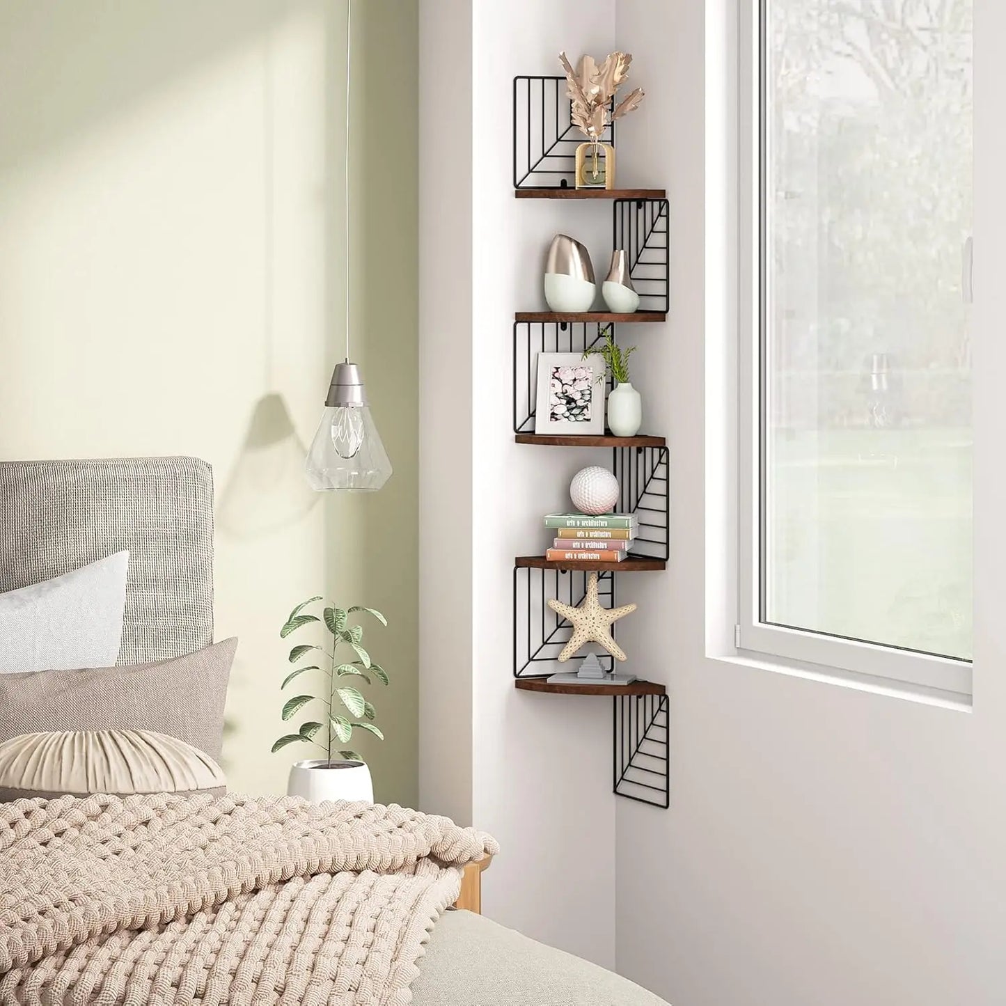 Hign-concerned Rustic 5 Tier Corner Wall Shelf Mount