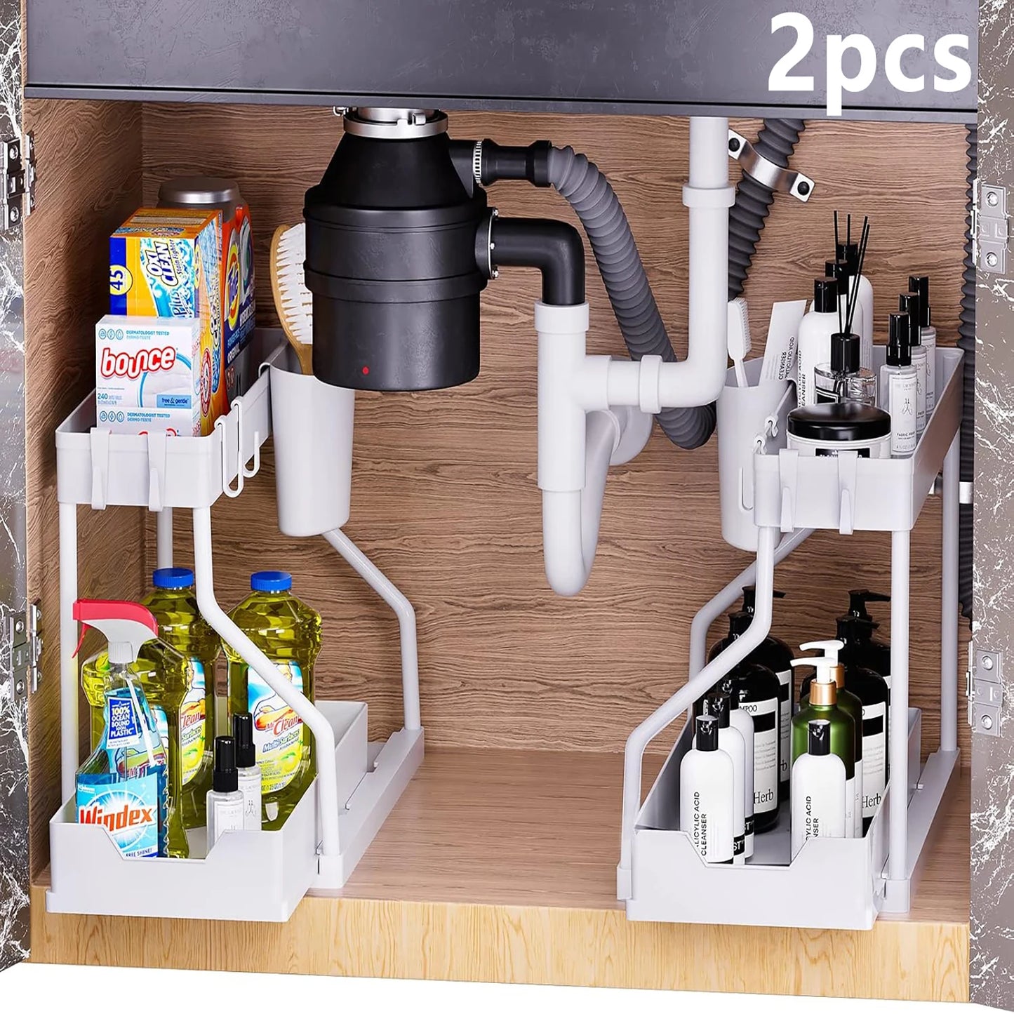 Under Sink Pull Out Storage Rack Double Tier Shelving Unit