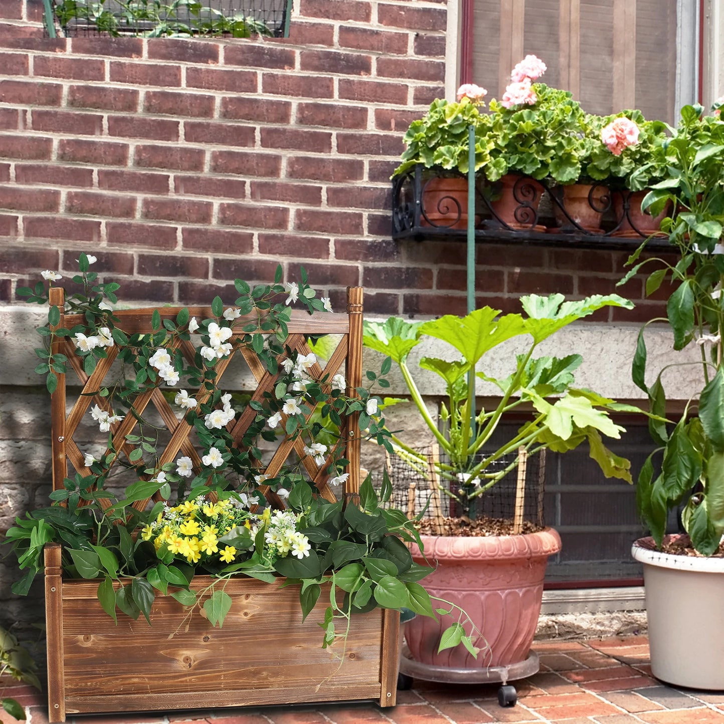 Hign-concerned Raised Garden Bed Wooden Planter Trellis