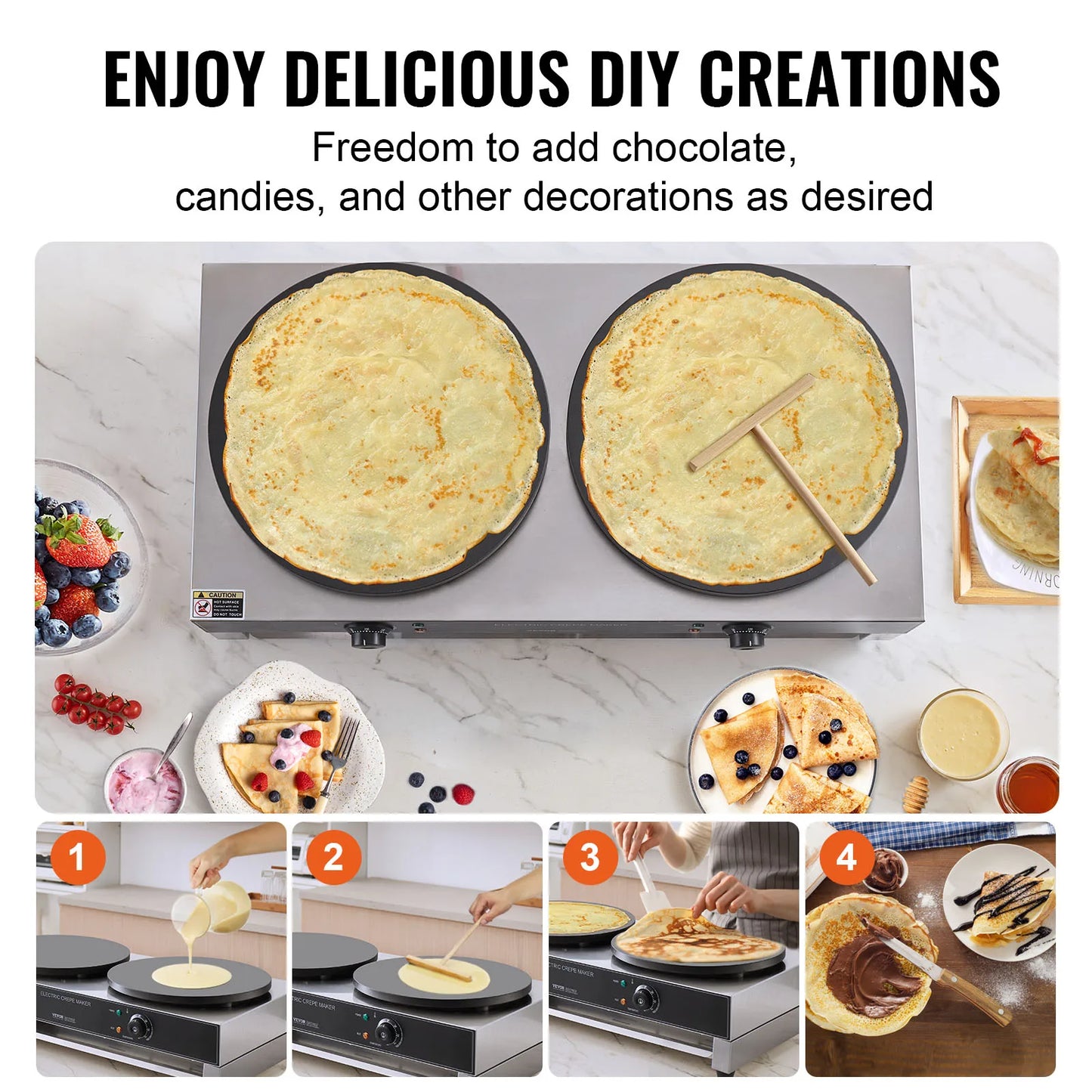 Electric Crepe Maker Double Head 3400W Flat Plate Griddle