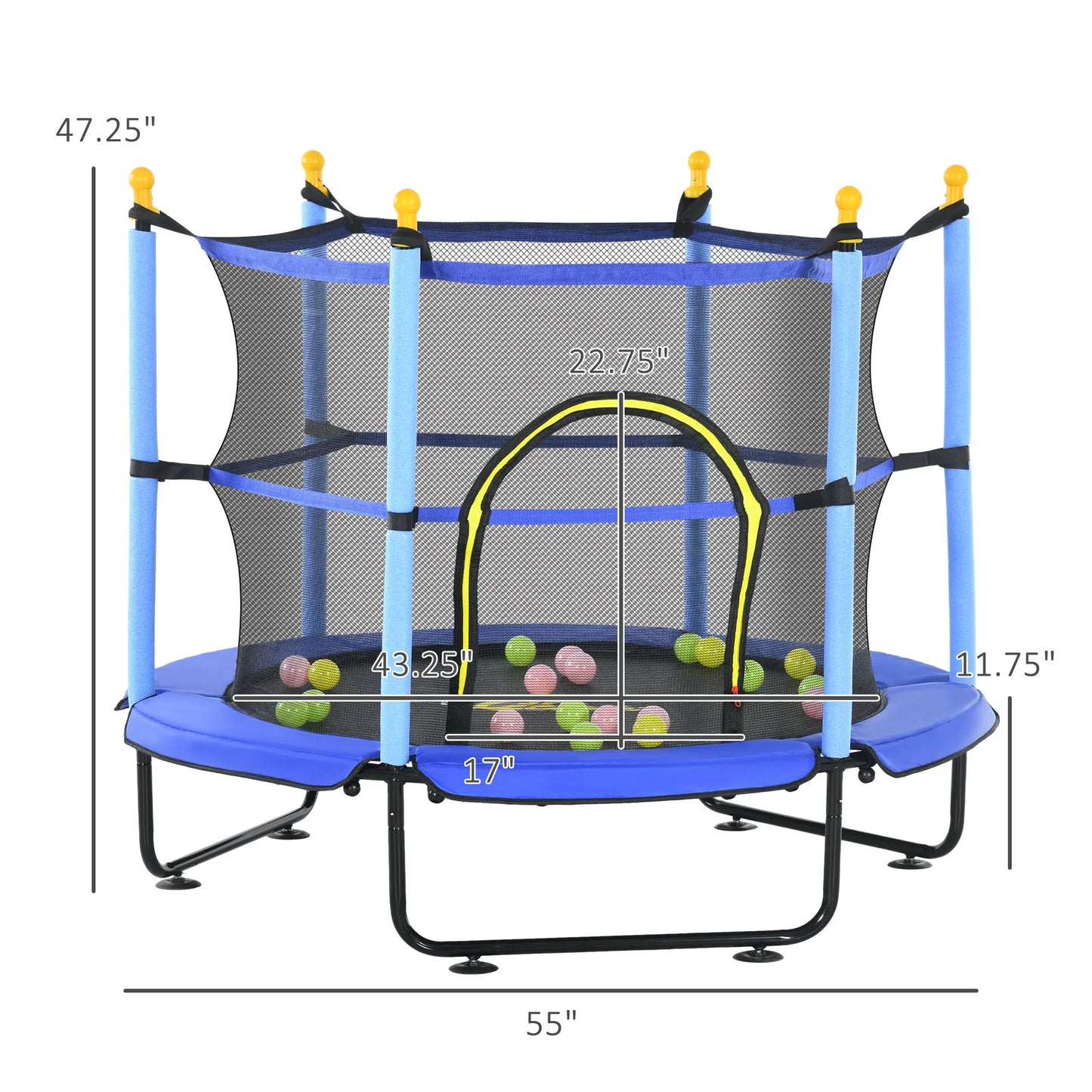 Qaba Trampoline For Kids With Safety Enclosure Ball Pit