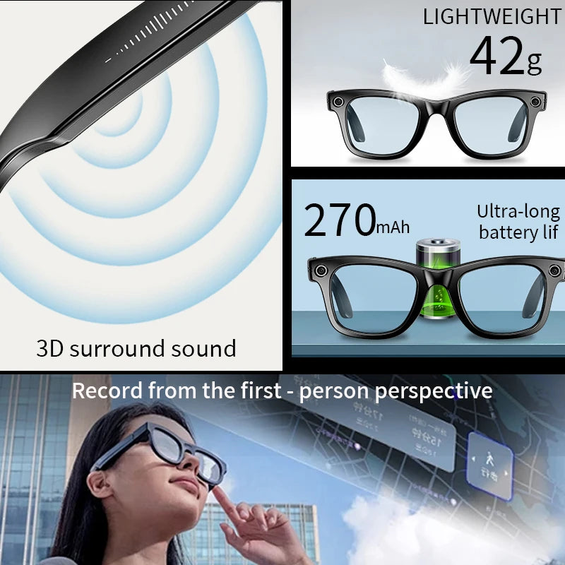 LIGE Camera Smart Glasses With Photochromic Lenses AI
