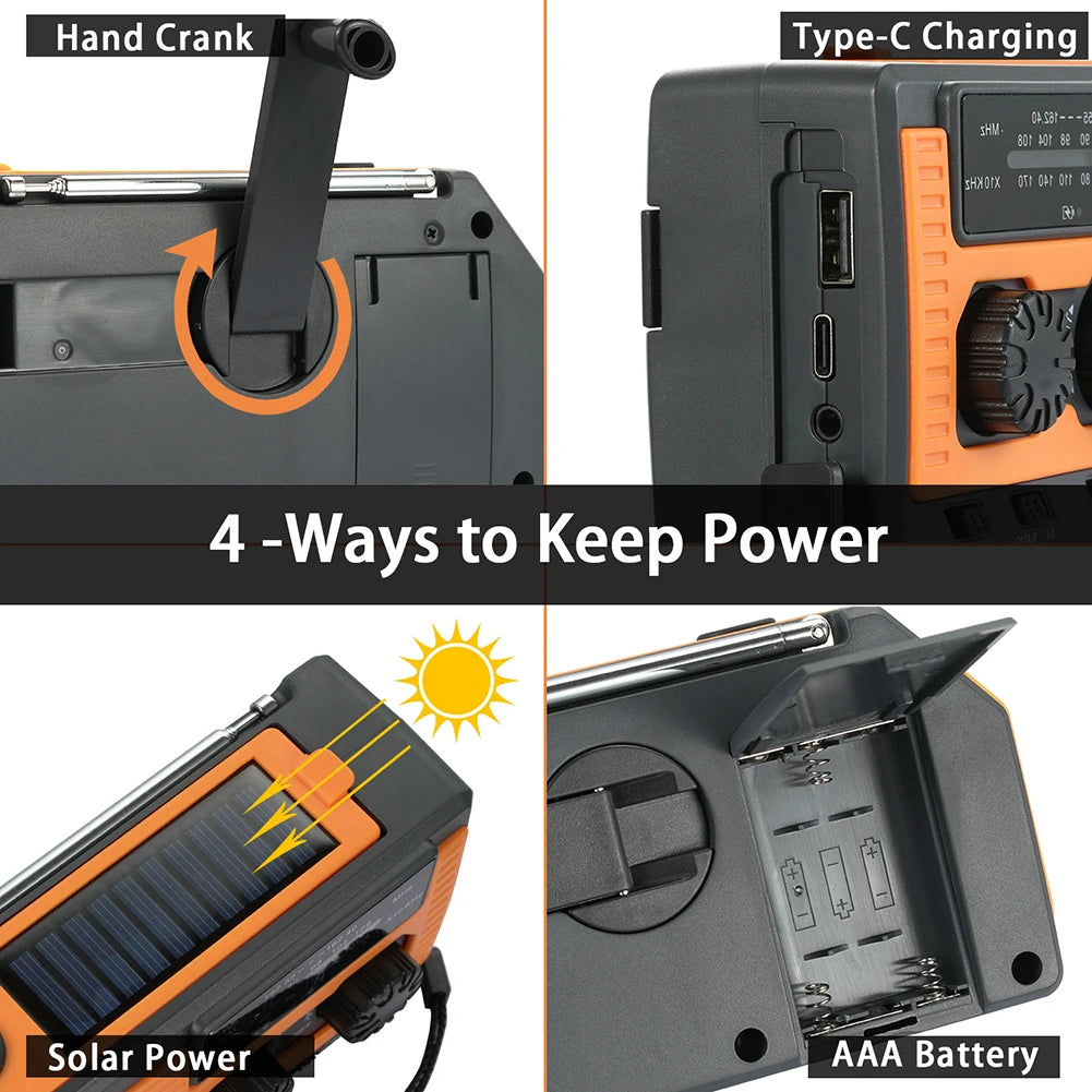 Takezer Solar Hand Crank Radio AM FM NOAA Weather LED