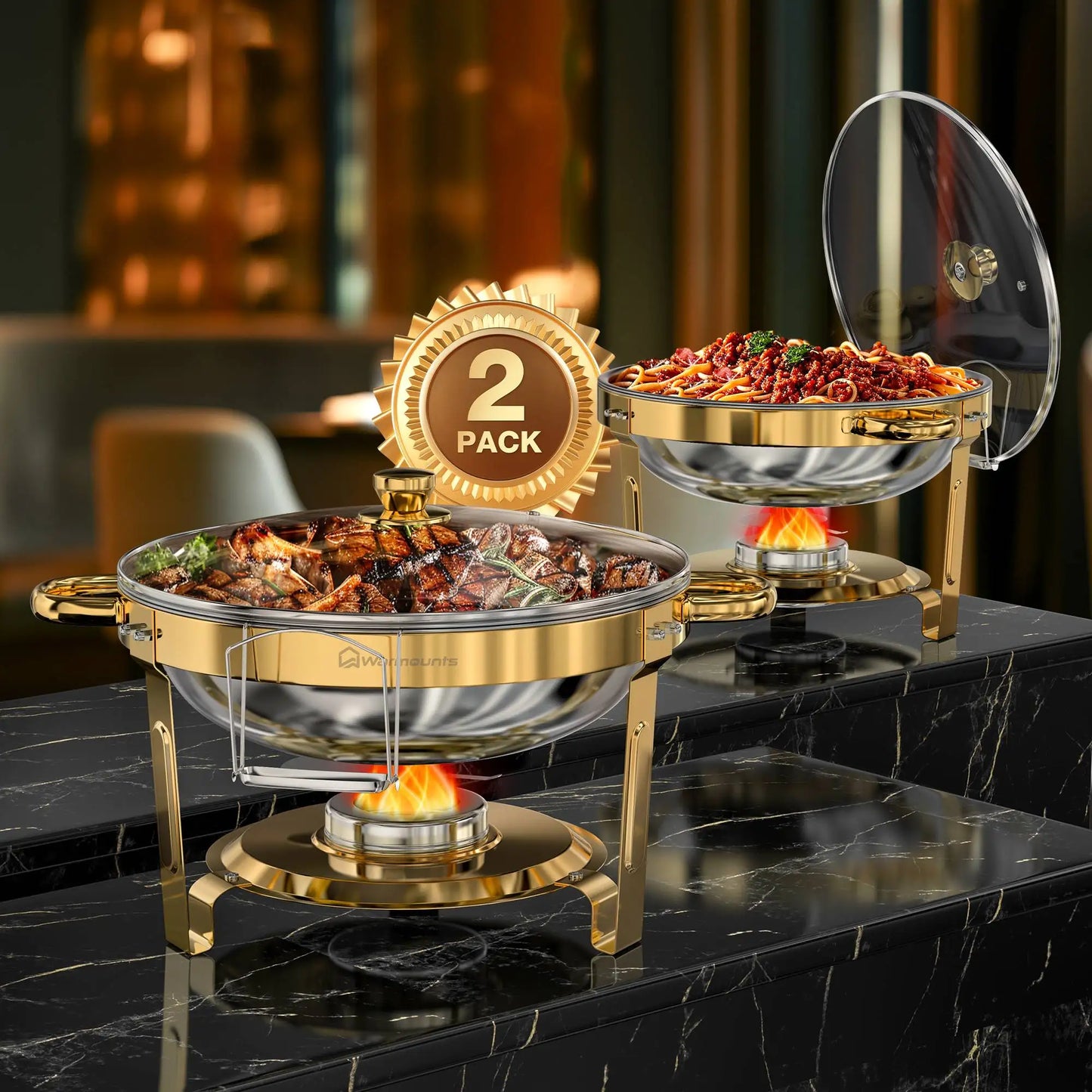 2/4 Pack Chafing Dishes for Buffet 5QT Round Stainless Steel Chafing Dish Set for Home Parties, Christmas Buffet Warmer Set