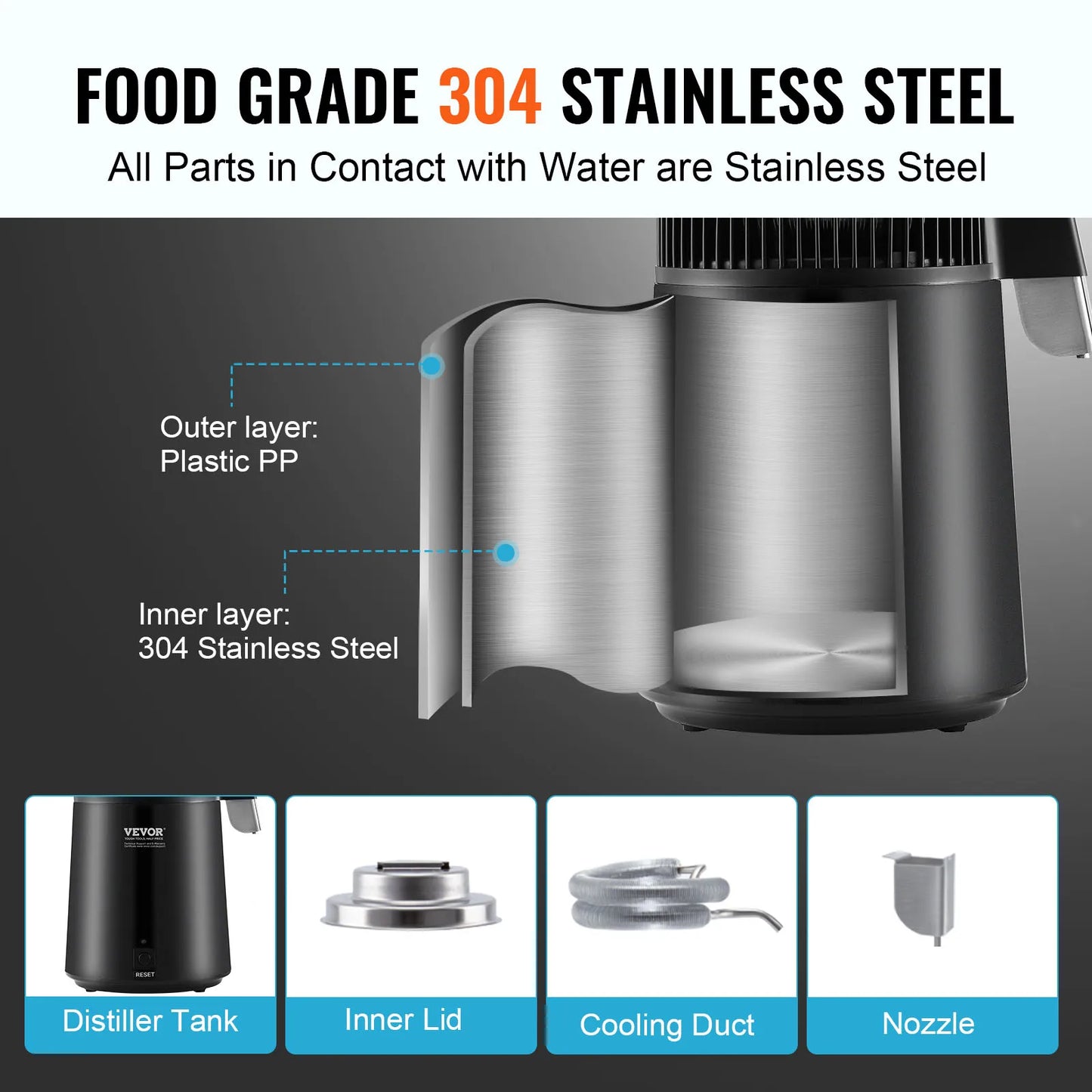 Water Distiller 1.05 G. Purifier Filter 750W Water Maker