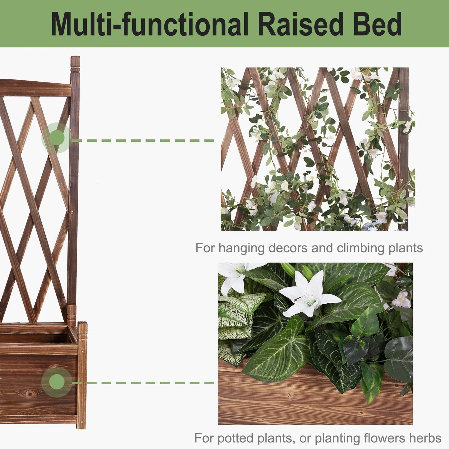 Hign-concerned Raised Garden Bed Wooden Planter Trellis