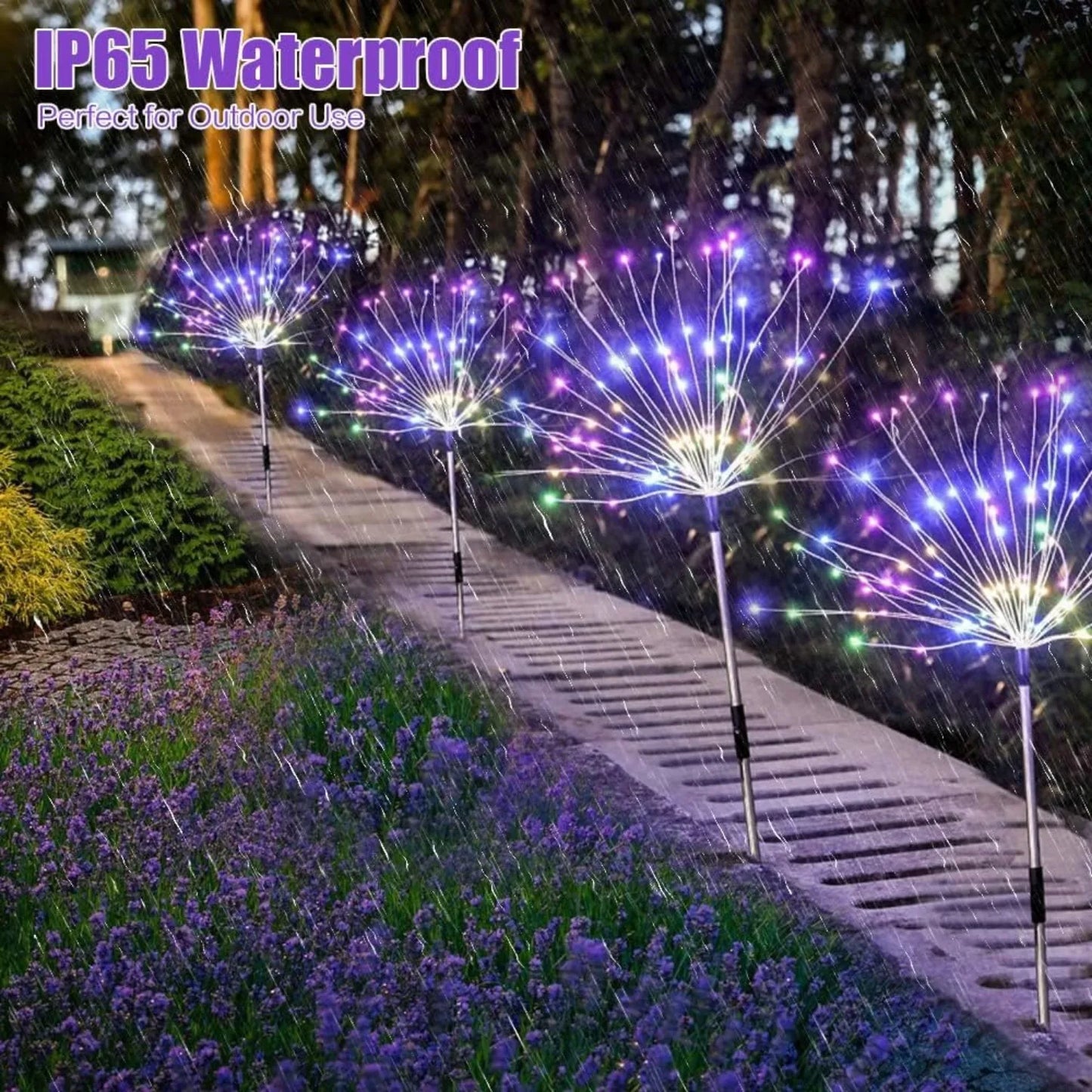 Hign-concerned Solar Firework String Lights 8 Modes Remote