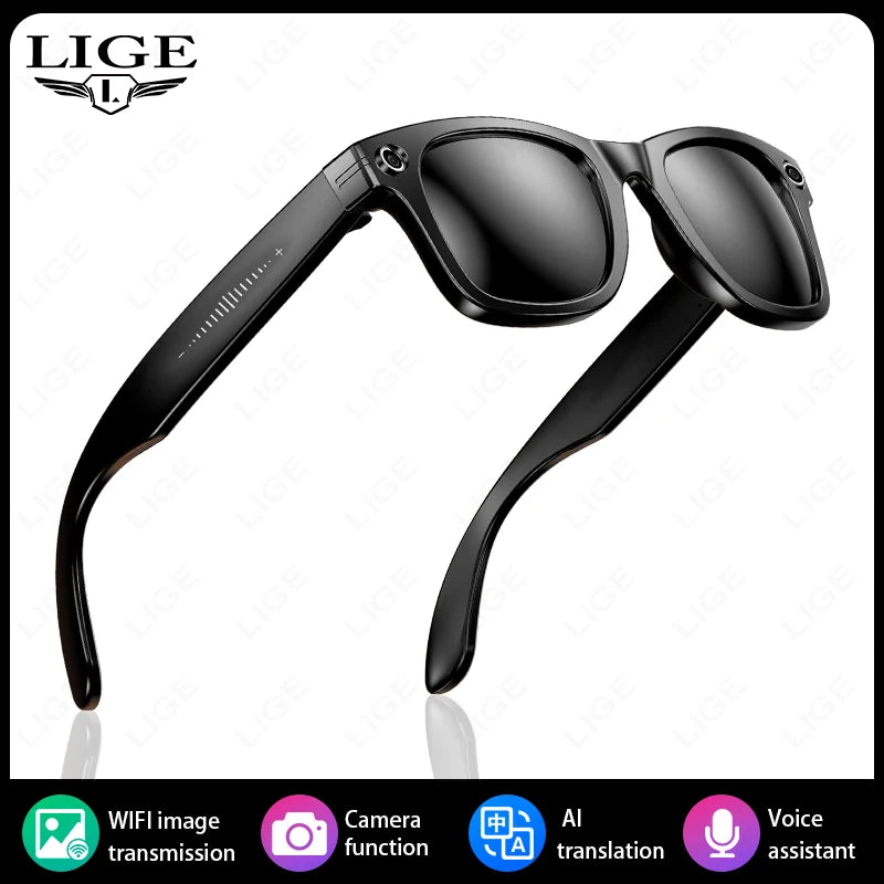 LIGE Camera Smart Glasses With Photochromic Lenses AI