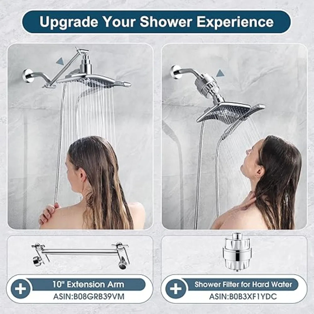 Dual Shower Head Combo Set Handheld And Rainfall Hose