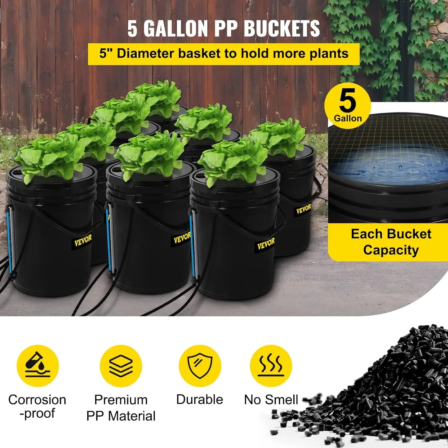 XMSJ DWC Hydroponic System Eight Buckets Kit With Pump