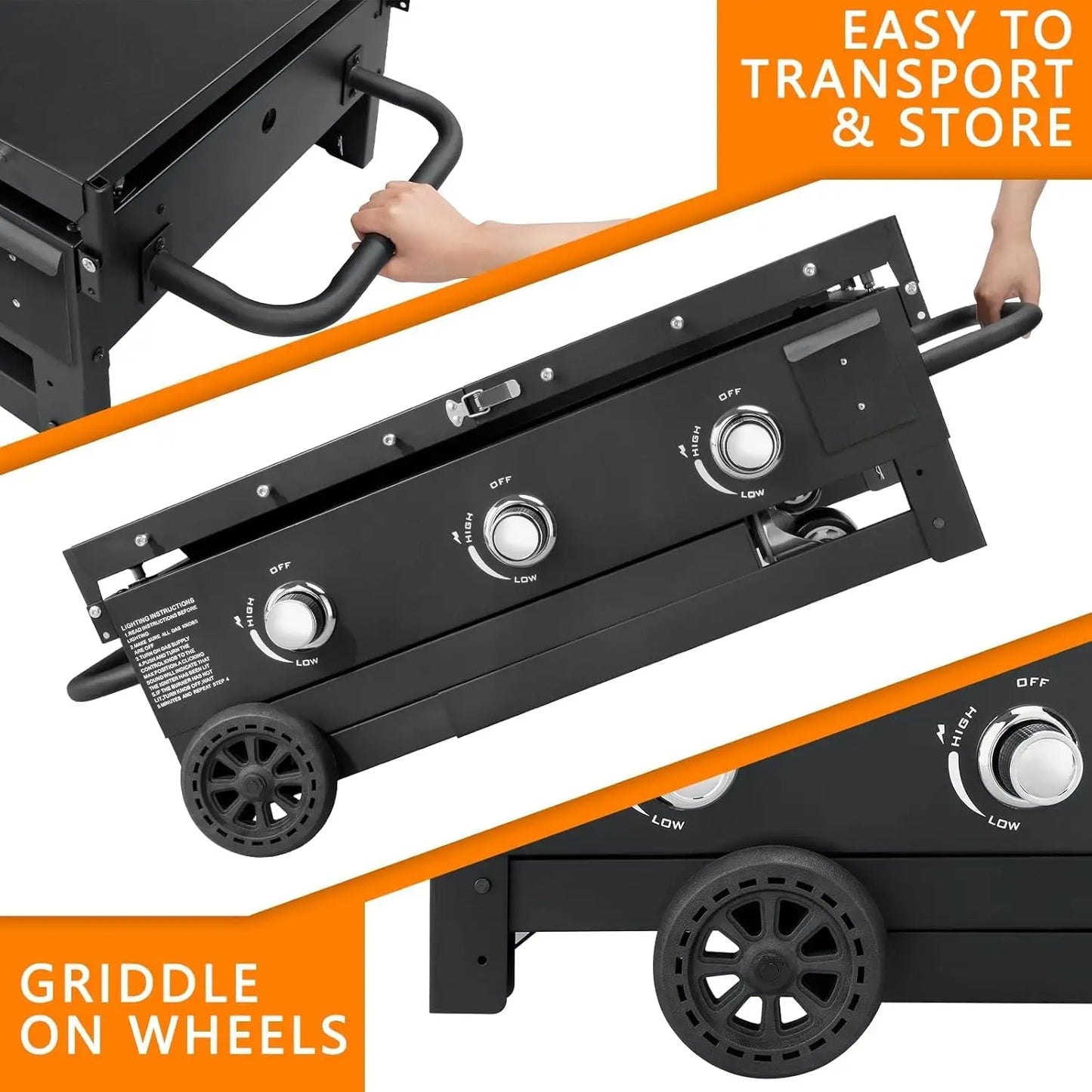 Grill Foldable Gas Griddle Outdoor 45000 BTU 3 Burners Table
