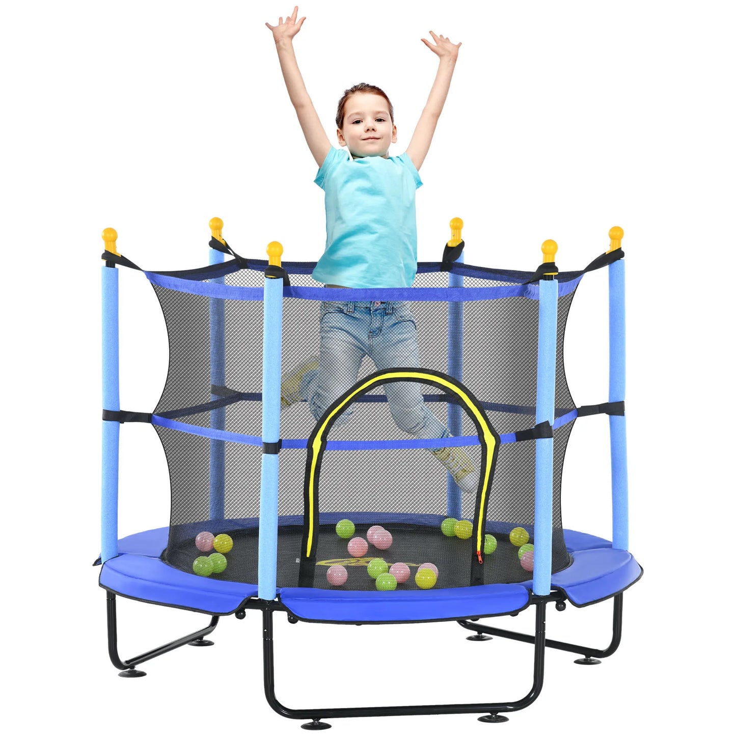 Qaba Trampoline For Kids With Safety Enclosure Ball Pit