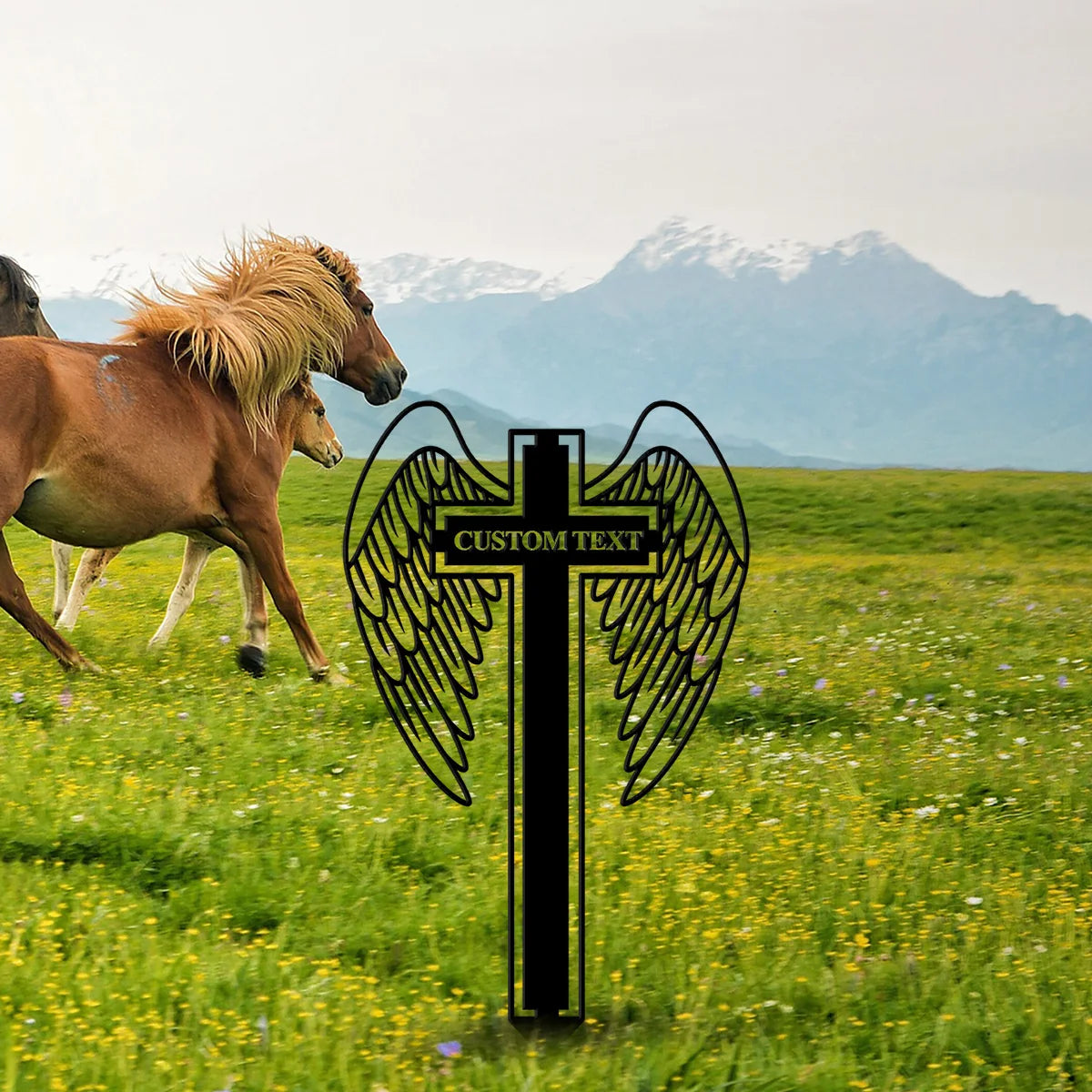 Custom Personalized Cross With Angel Wings Memorial Metal Stake, Sympathy Sign, Grave Marker, Remembrance Stake, Garden Decor