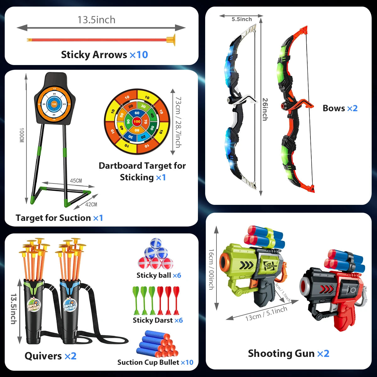 VATOS Bow Arrow Gun Toy For Kids LEDLight Archery Set