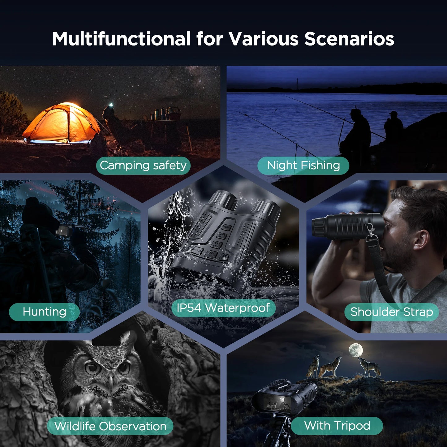 Night Vision Binoculars 8X Digital Zoom With 1000ft HD IR Illuminator 4K Video