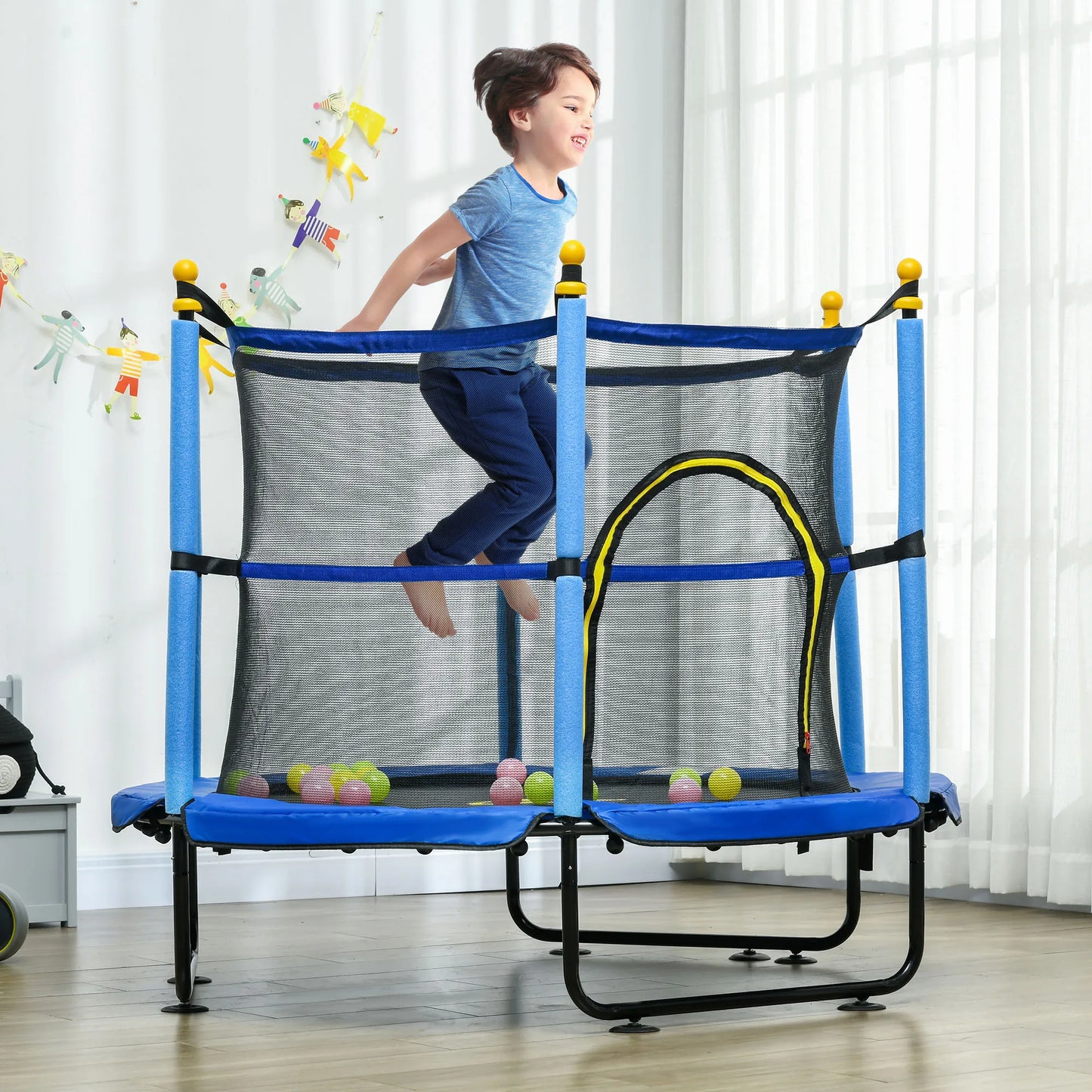 Qaba Trampoline For Kids With Safety Enclosure Ball Pit