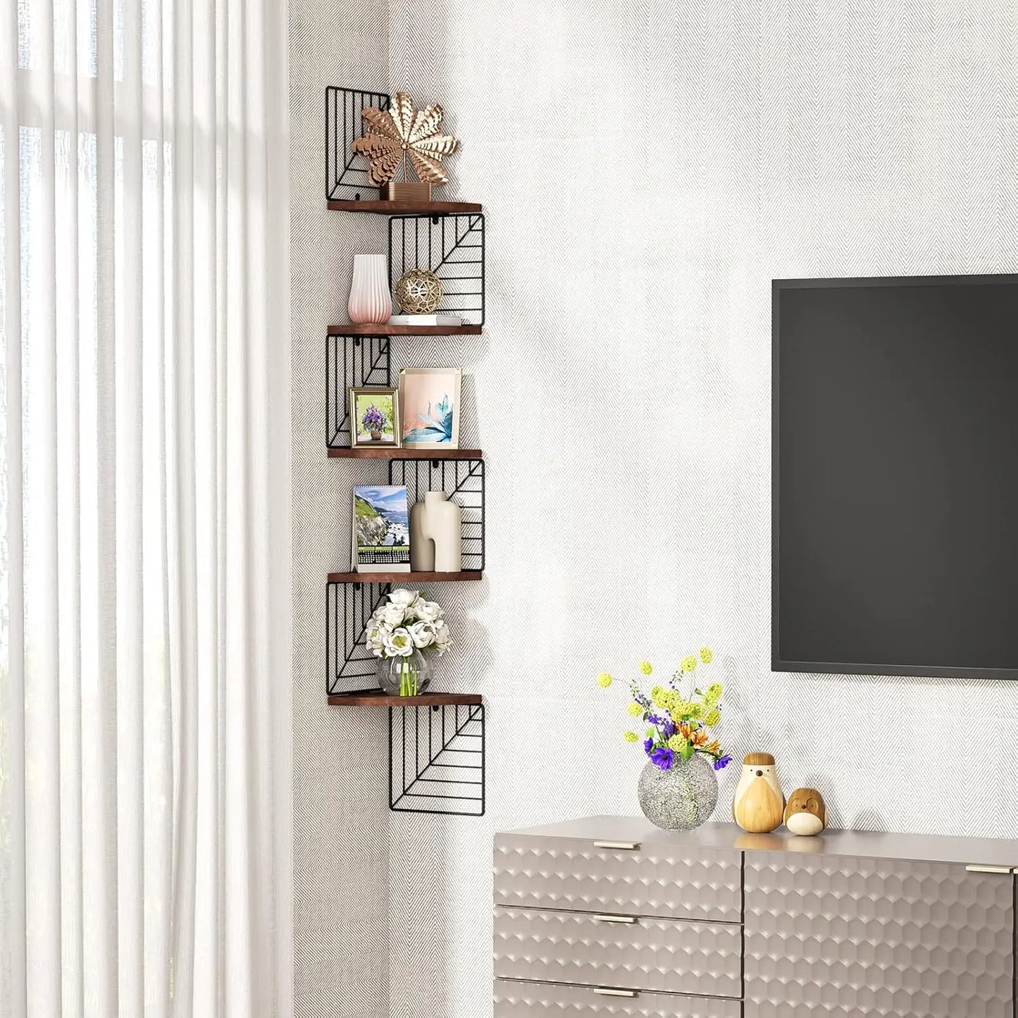 Hign-concerned Rustic 5 Tier Corner Wall Shelf Mount