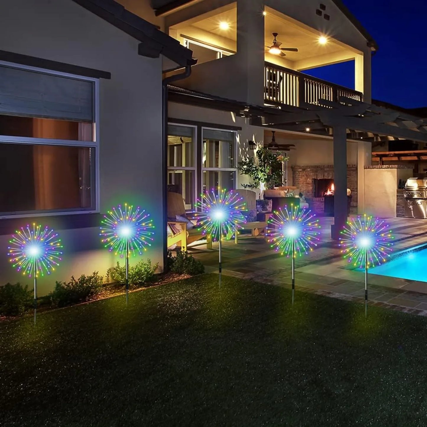 Hign-concerned Solar Firework String Lights 8 Modes Remote