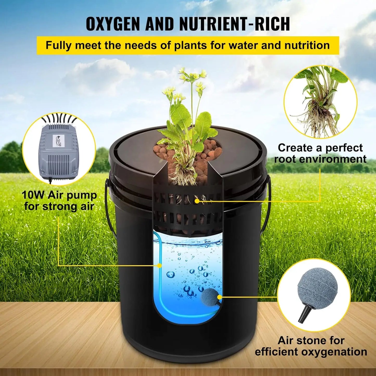XMSJ DWC Hydroponic System Eight Buckets Kit With Pump