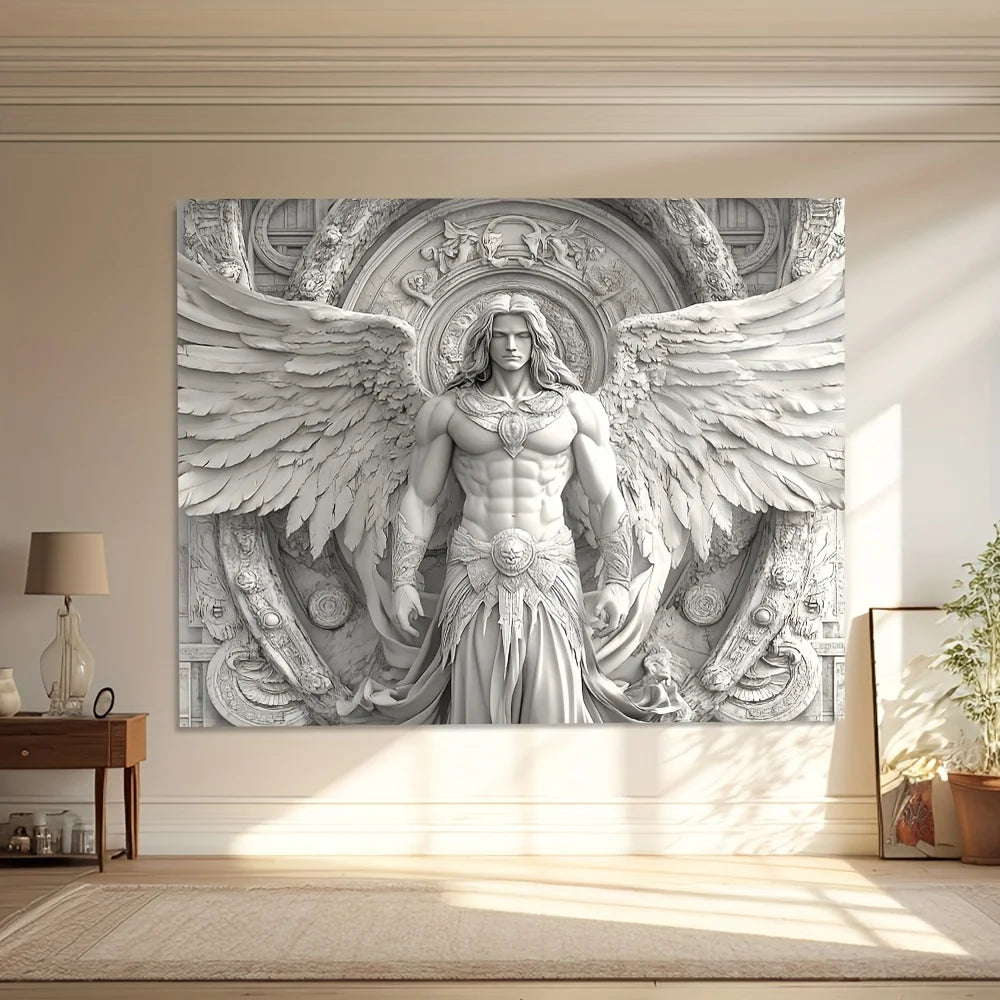 1pc Large Angel Wall Tapestry - Four Seasons, Durable Polyester, White & Golden Design, Perfect for Living Room, Bedroom, Office