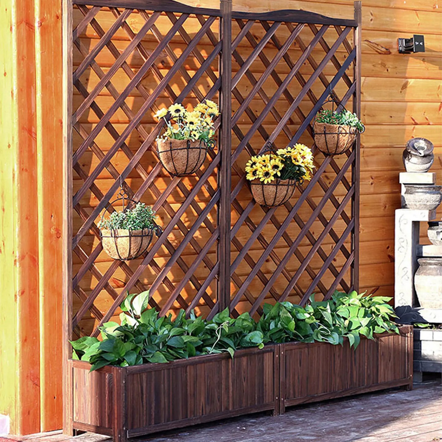 Hign-concerned Raised Garden Bed Wooden Planter Trellis