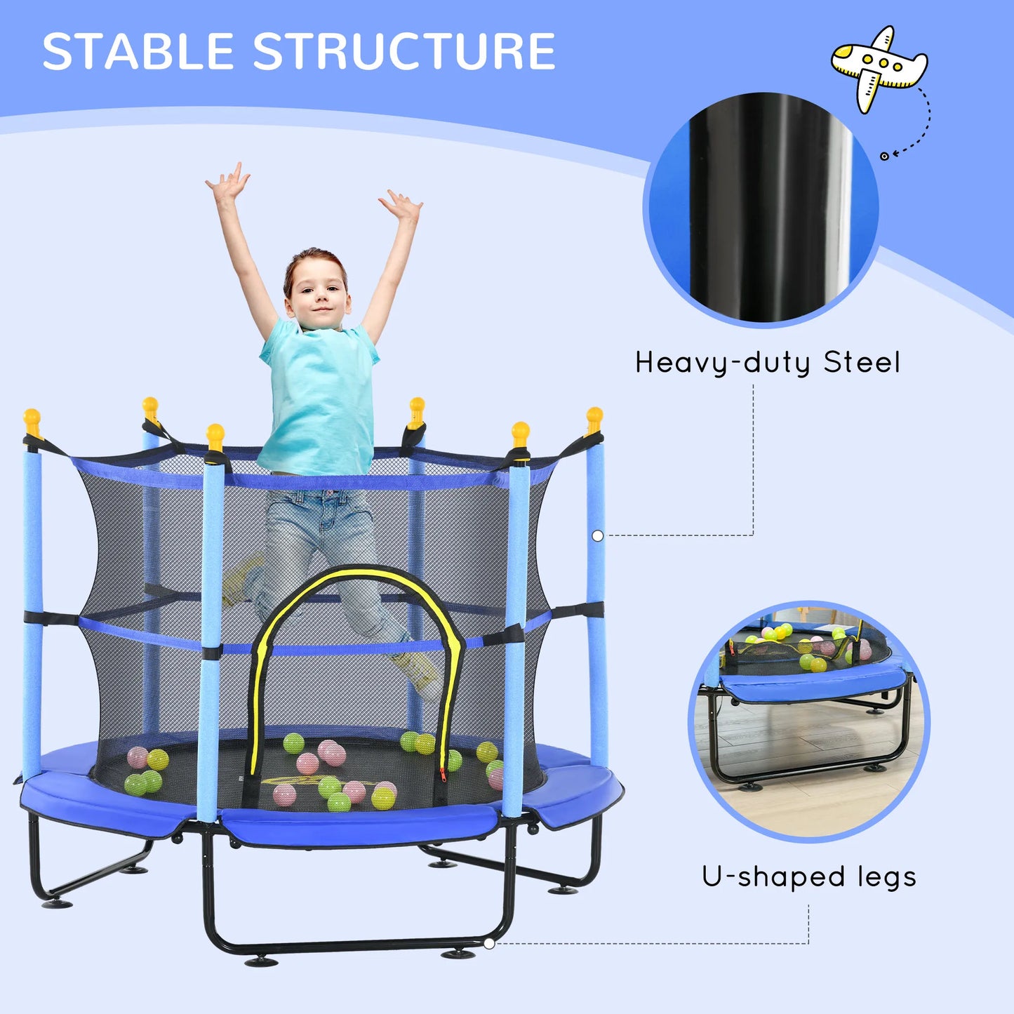 Qaba Trampoline For Kids With Safety Enclosure Ball Pit