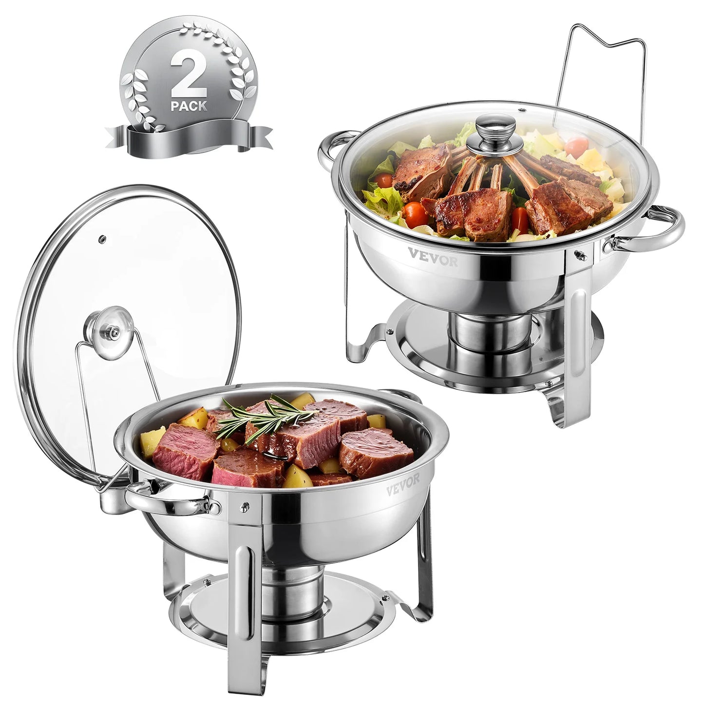 5 Qt 4 Pack Chafing Dish Buffet Set Stainless Steel Chafer with 4 Full Size Pan Round Catering Warmer Server for Party