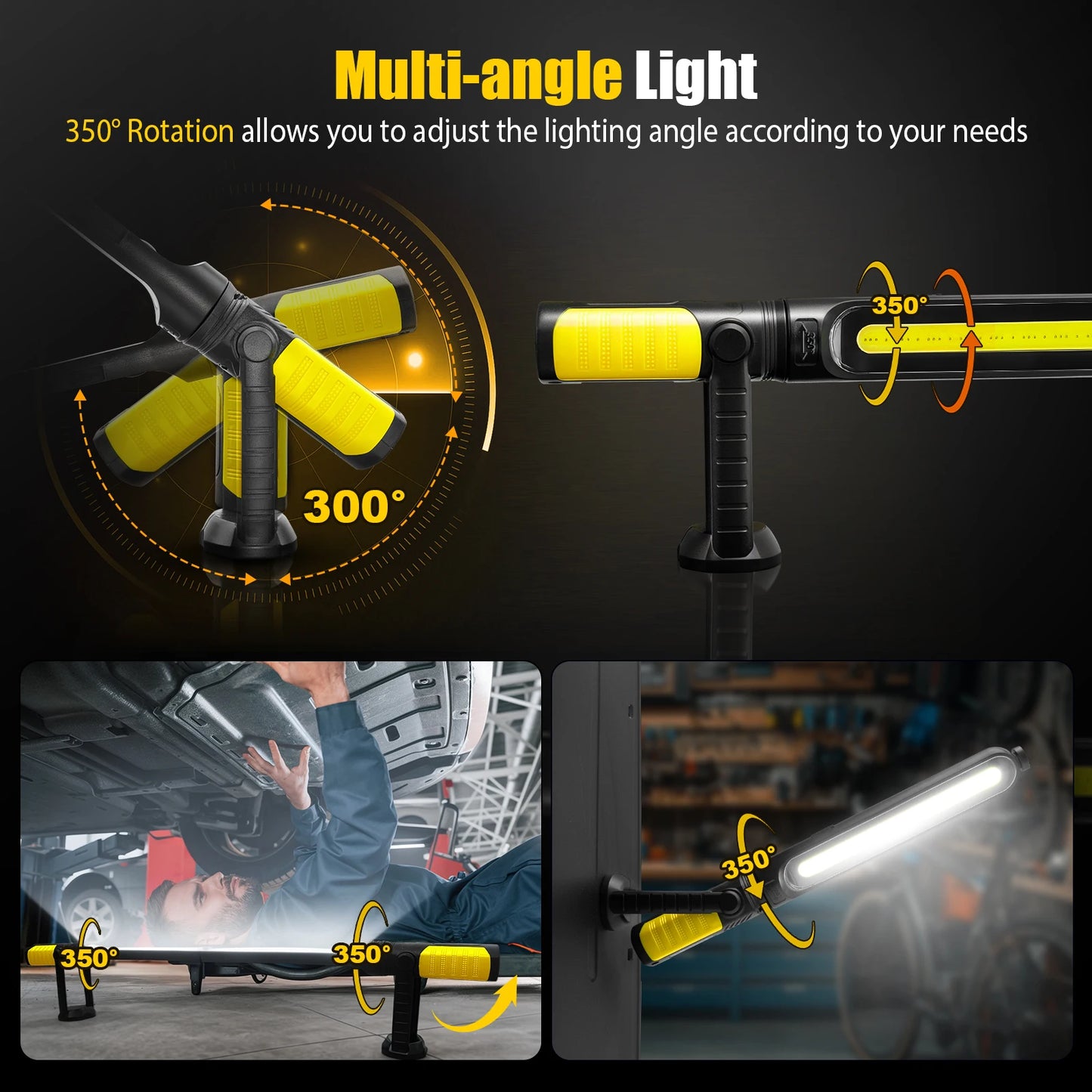Dual Magnetic LED Work Lights 2 in 1 Rechargeable Rotation