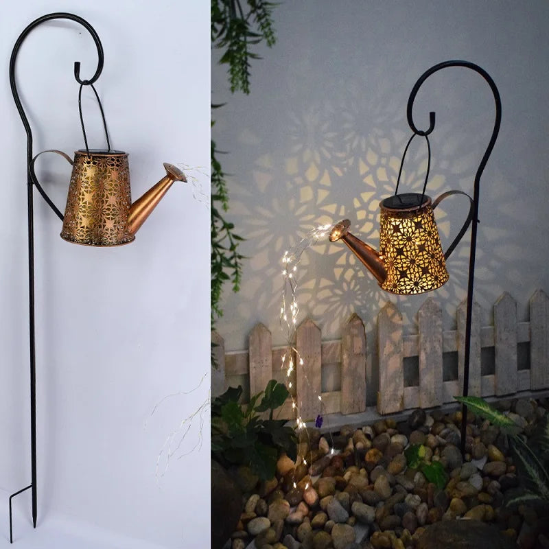 Solar Watering Can Light Hanging Kettle Lantern Light Waterproof Garden Decor Metal Retro Lamp for Outdoor Table Patio Lawn YarD
