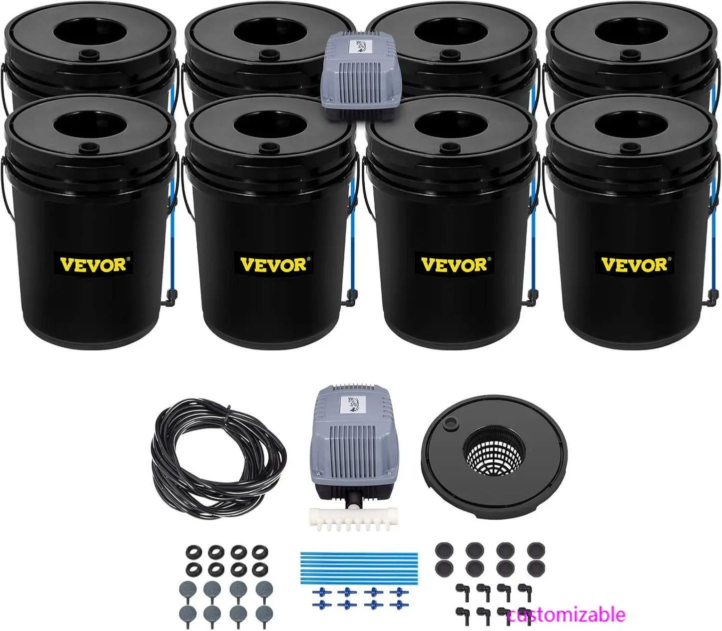 XMSJ DWC Hydroponic System Eight Buckets Kit With Pump