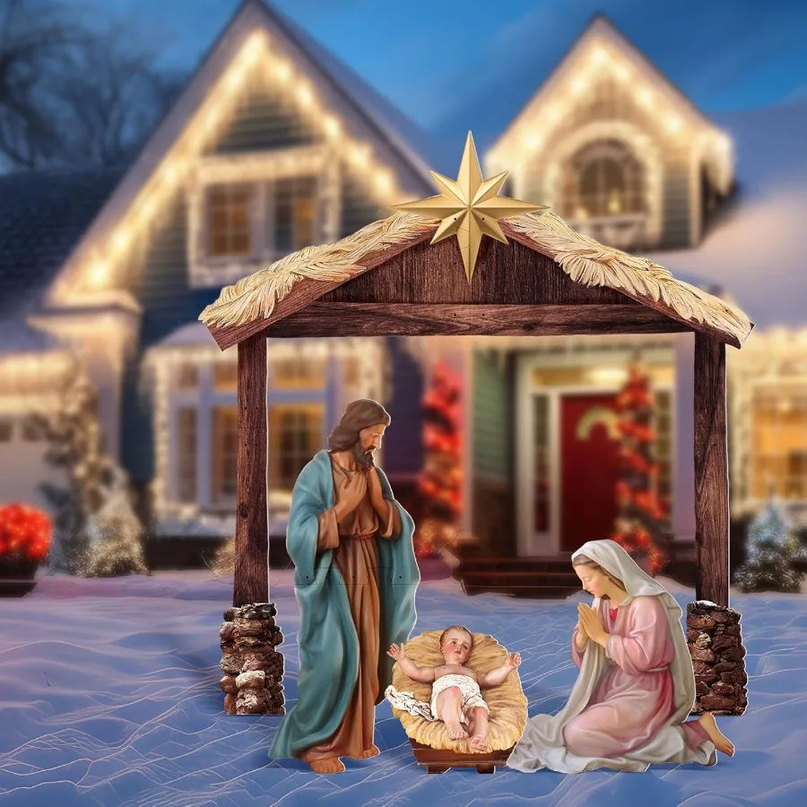 Large Outdoor Christmas Nativity Scene Holy Family Decoration Set Made of Weatherproof PVC for Front Yard and Lawn Perfect Chri