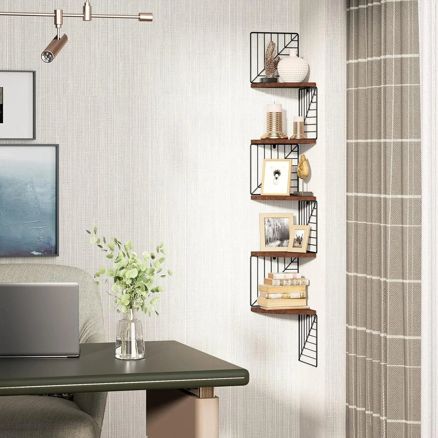 Hign-concerned Rustic 5 Tier Corner Wall Shelf Mount