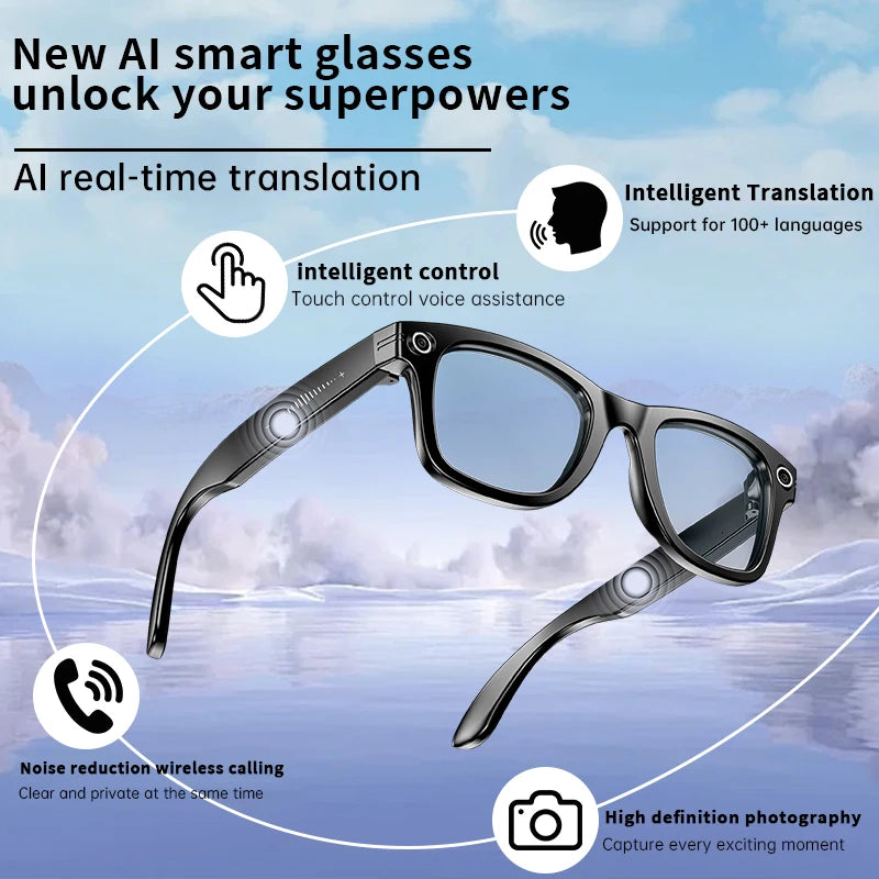 LIGE Camera Smart Glasses With Photochromic Lenses AI