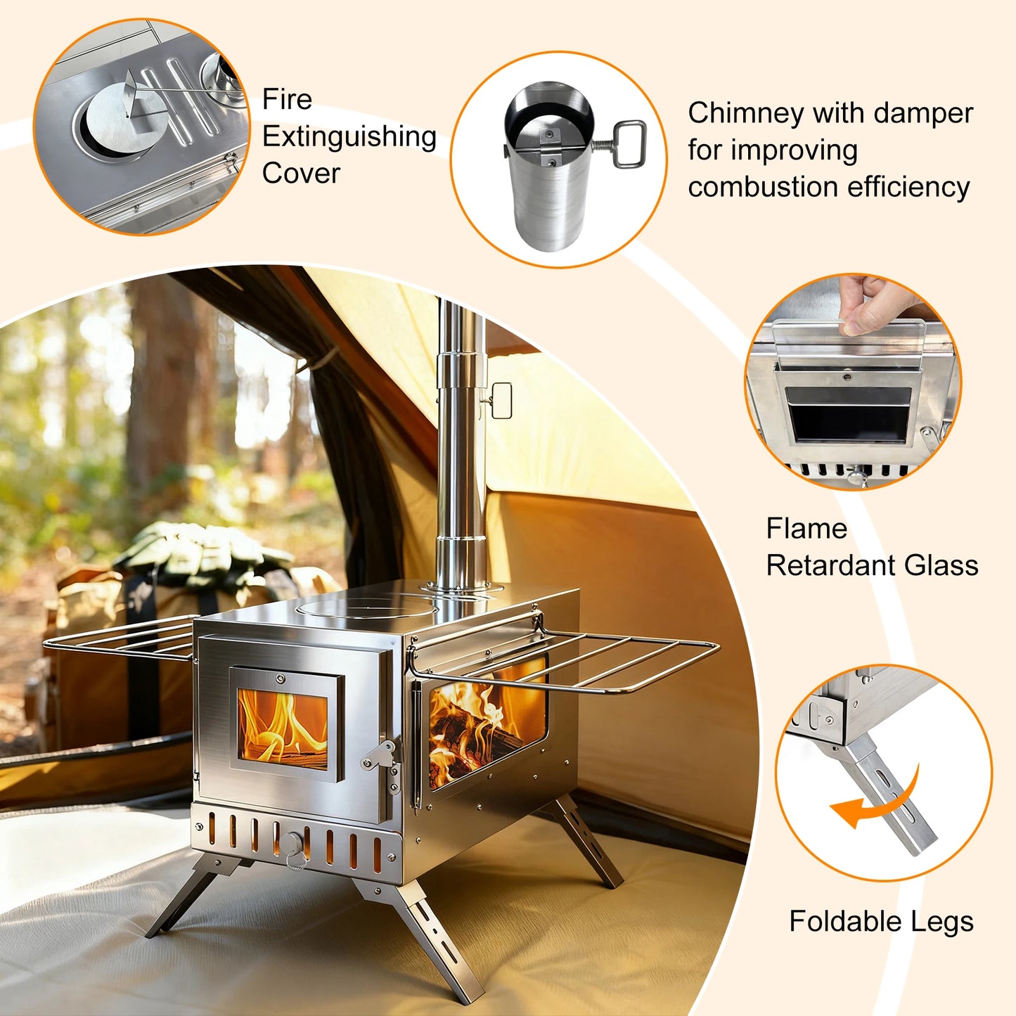 Stainless Steel Portable Wood Burning Stove for Camping