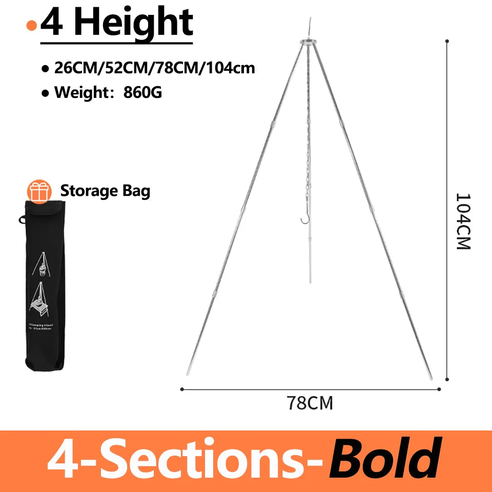 Hike Mount Camping Campfire Tripod Hanging Pot Outdoor Cookware