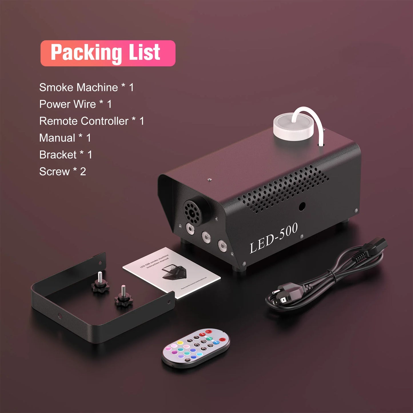 500W Smoke Machine With LED Fog Effects And Remote Control