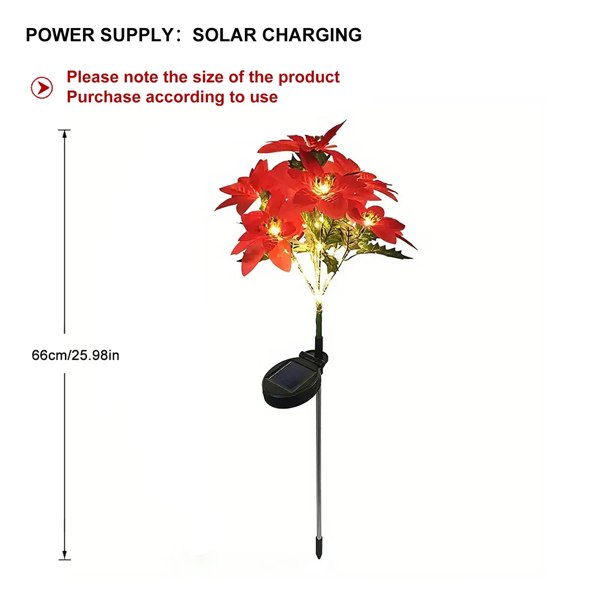 LED solar Christmas flower poinsettia artificial flower light, suitable for decorating Christmas gardens, lawns, and courtyards