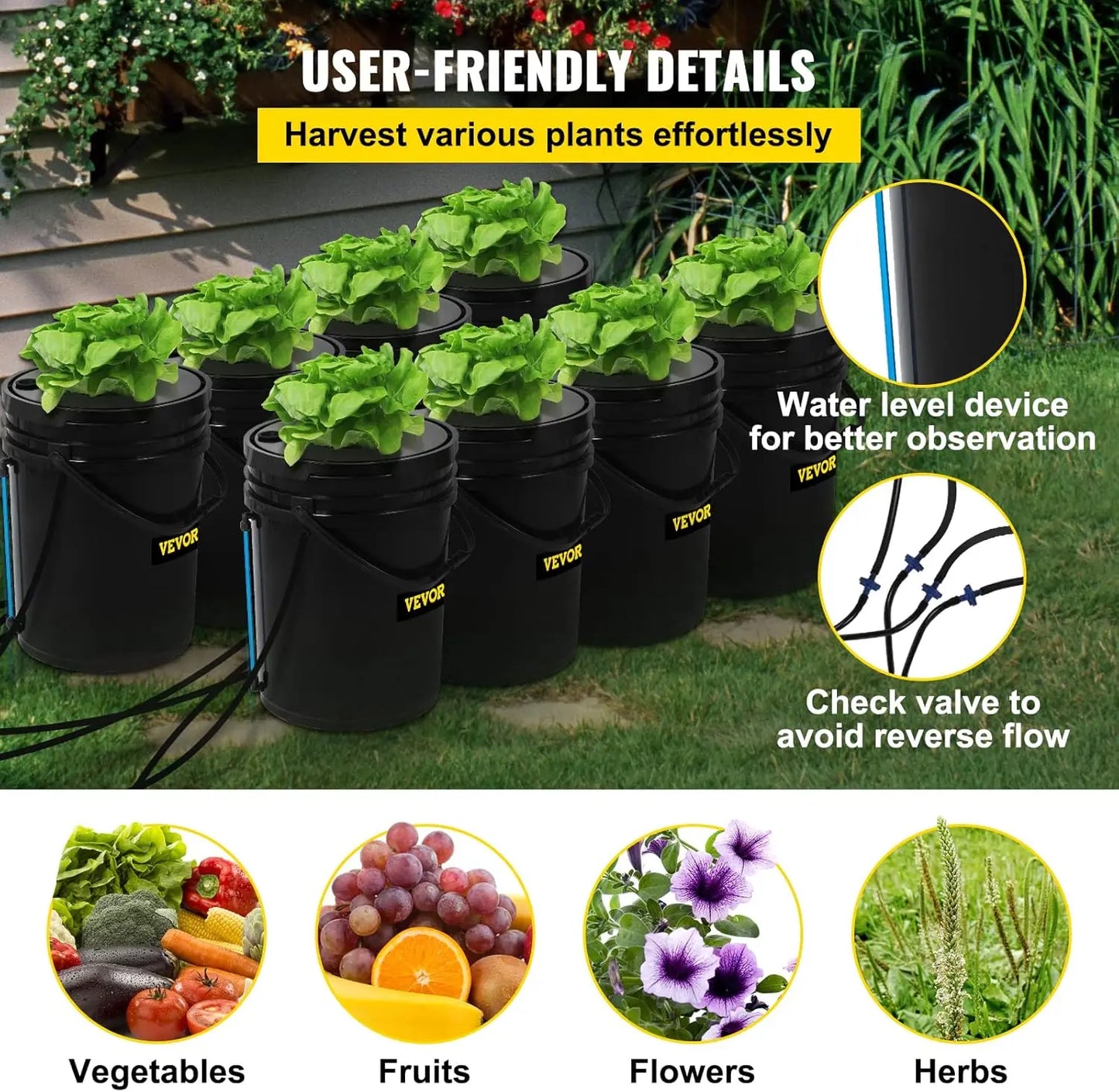 XMSJ DWC Hydroponic System Eight Buckets Kit With Pump