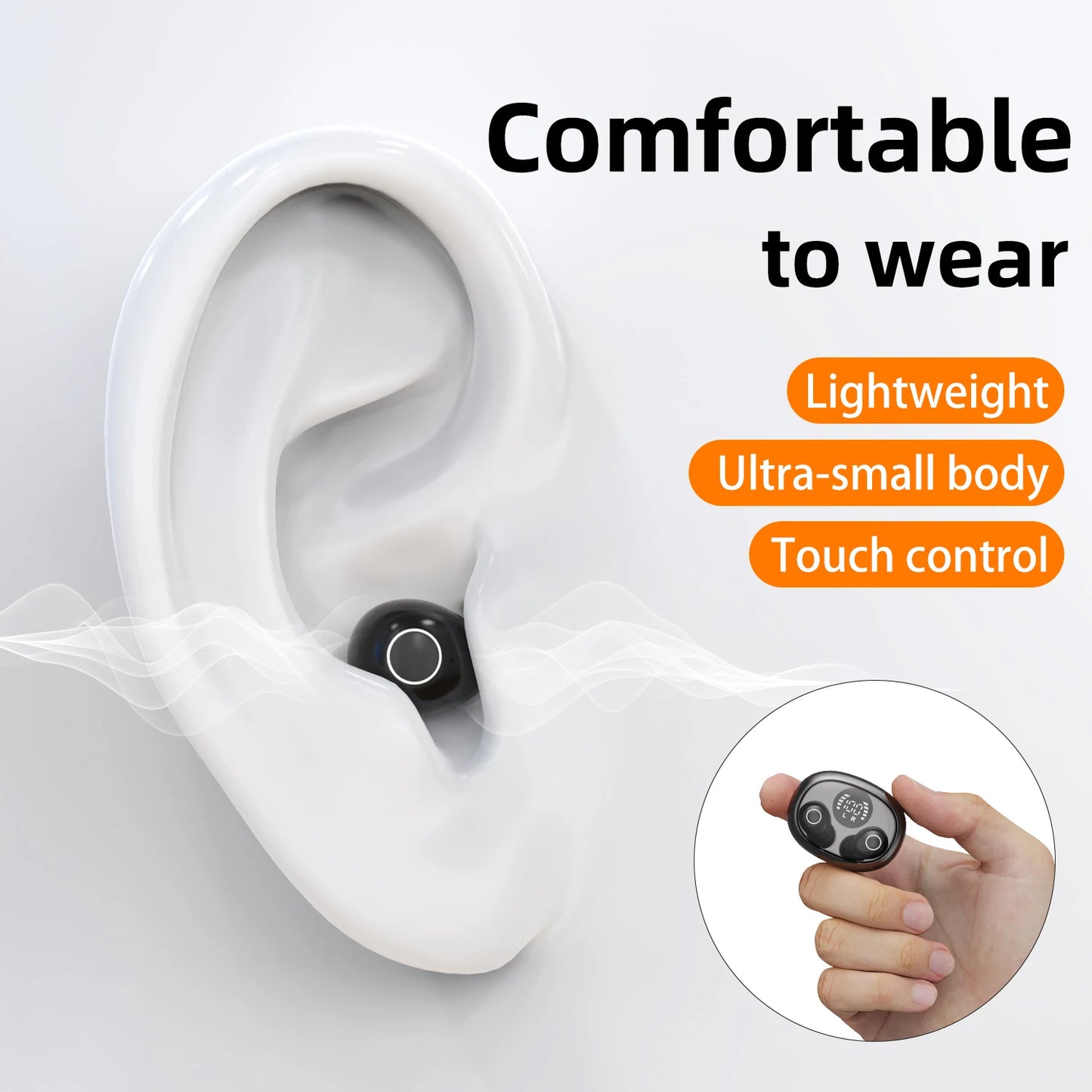SHUKE Invisible Sleep Wireless Bluetooth Earphones With Mic