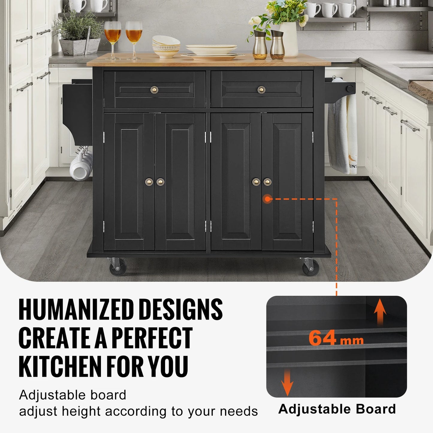 Kitchen Island Cart With Storage Cabinet And Drop Leaf