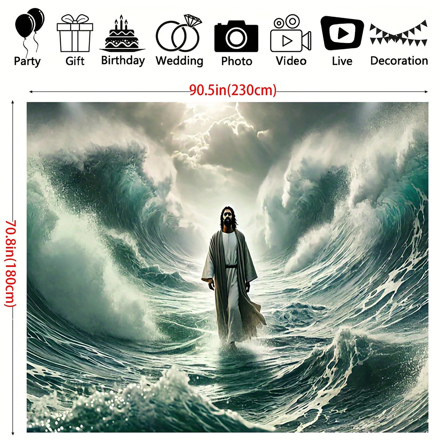 Jesus walks against the background of water, polyester religious theme wall covering, spiritual and dramatic scenes tapestry