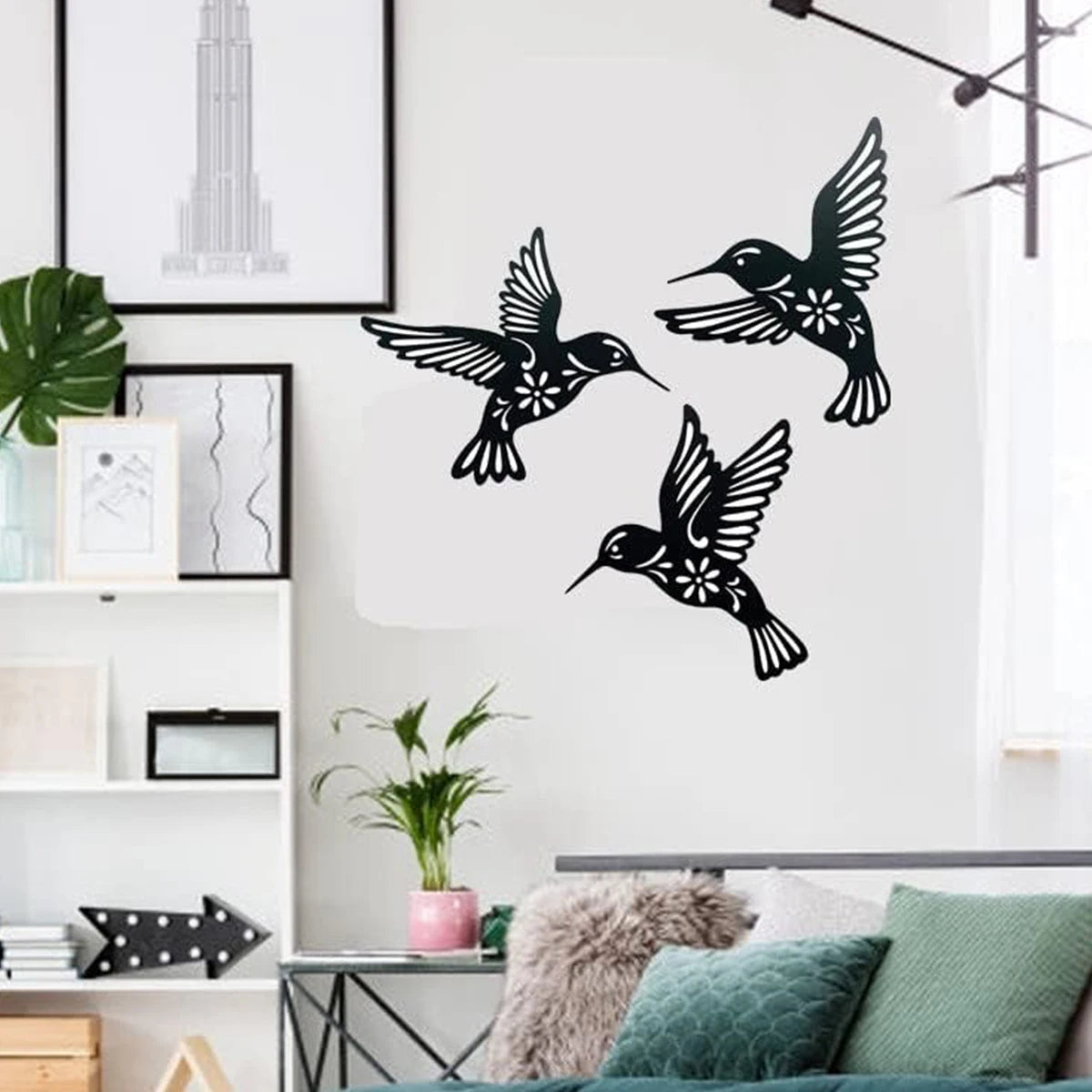 1pcMetal Hummingbird Cutout Wall Decoration Black Iron Bird Sculpture Wall Hanging Home Decoration