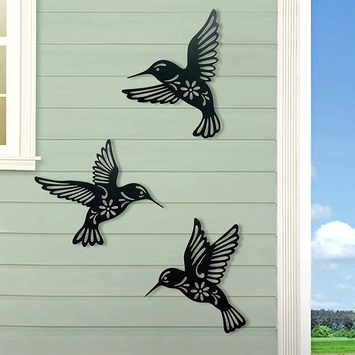 1pcMetal Hummingbird Cutout Wall Decoration Black Iron Bird Sculpture Wall Hanging Home Decoration