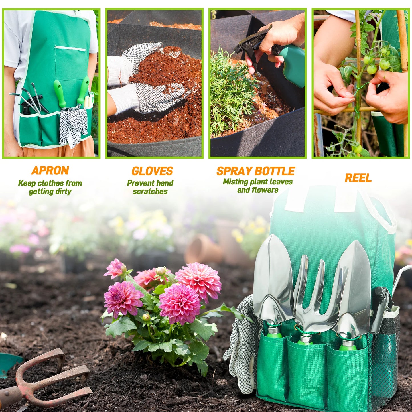 11pcs Garden Tool Set | Gardening Tools With Organizer HandBag, Ideal For Digging Planting Pruning