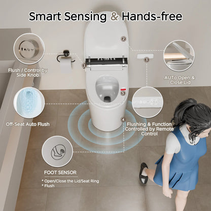 Smart Toilet with Built-in Bidet, AUTO Open/Close, Warm Water Sprayer, AUTO Dual Flush, Heated Bidet Seat