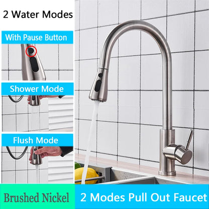 Chrome Kitchen Faucet Deck Mounted Pull Out Spout Kitchen Sink Mixer Tap Single Level Stream Sprayer Nozzle Mixer Tap
