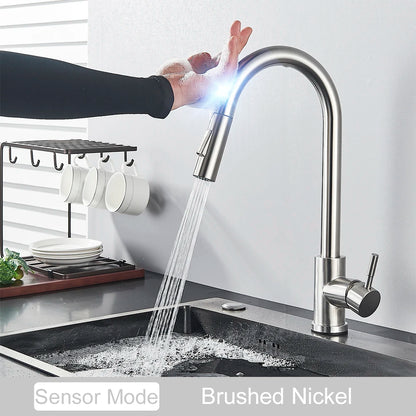 Black Pull Out Sensor Kitchen Faucet Touch Control Faucet 2 Function Mixer For Sink Tap Sprayer Single Handle Mixer Tap