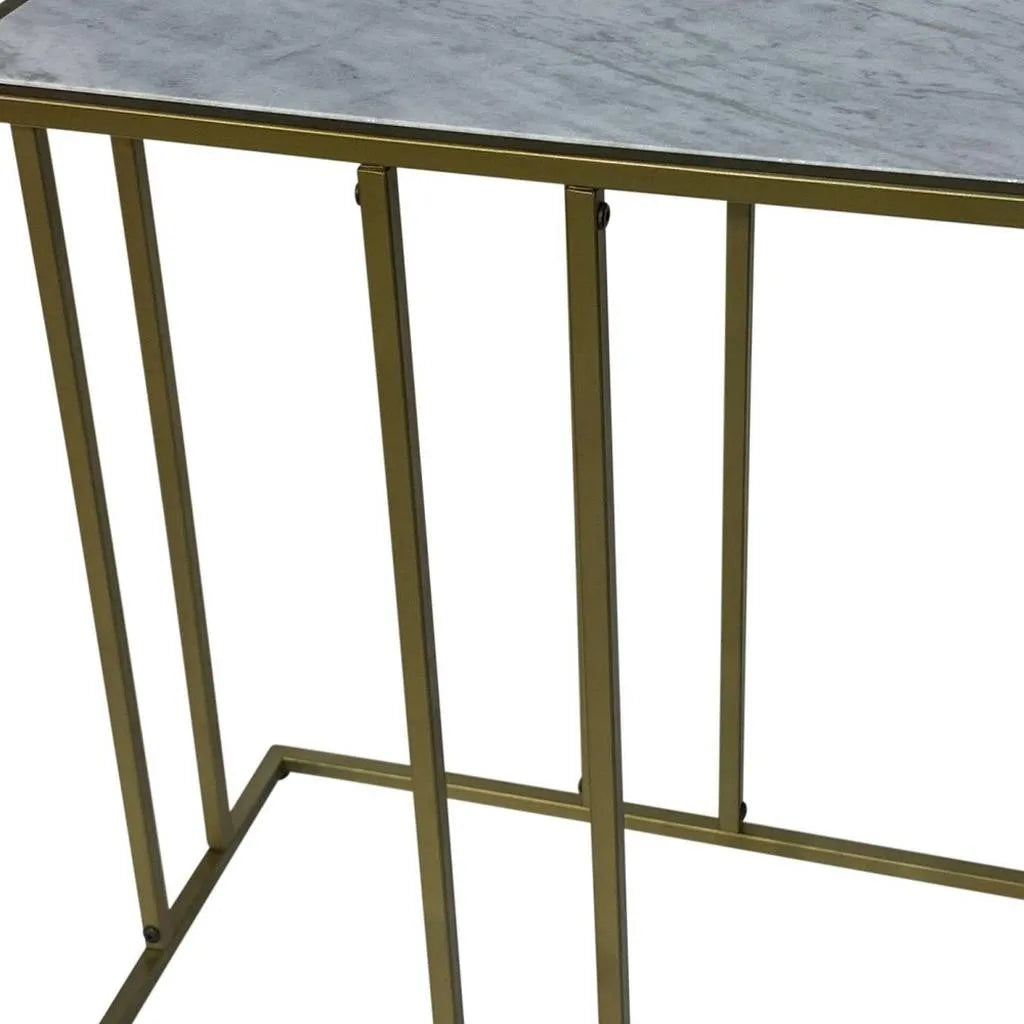 End Table With Marble Top And Iron Frame For Living Room